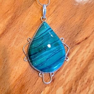 Sterling Silver Malachite Necklace 24"